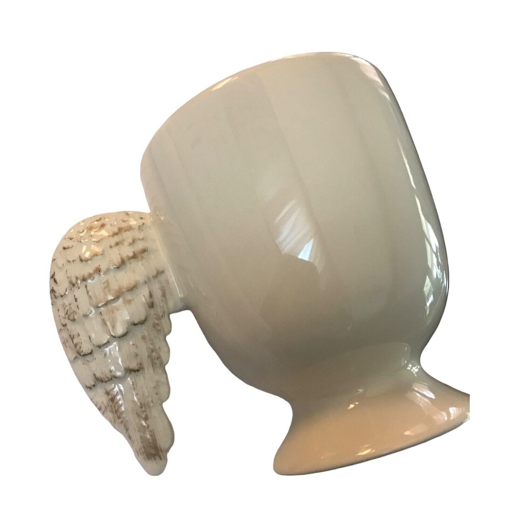 WISTERIA Angel Gold Gilded Wing Off White Mug Cup 4 3/4" tall